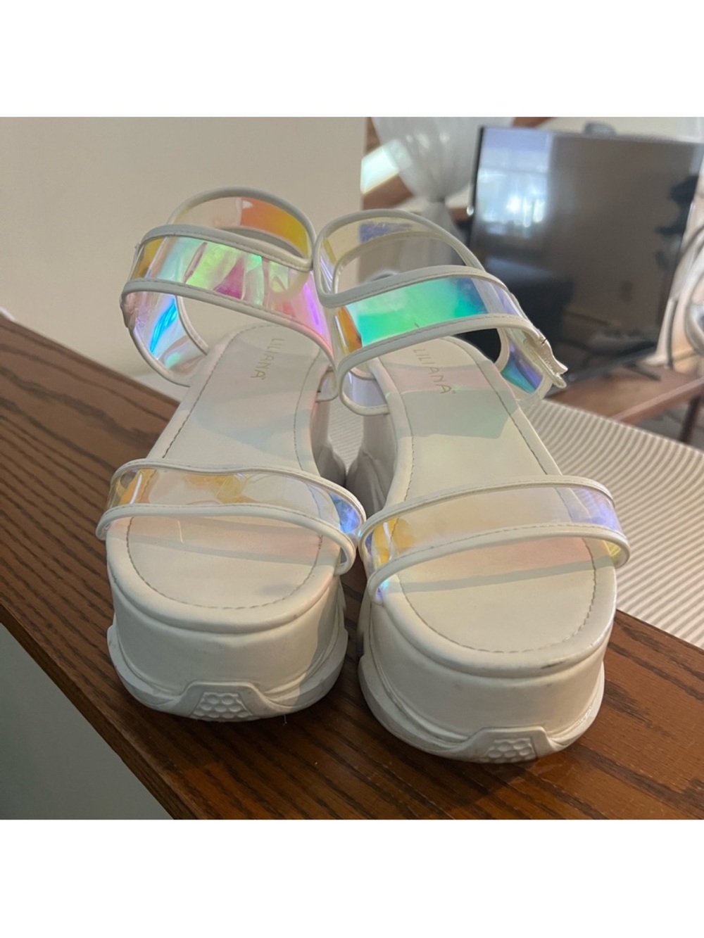 Liliana White Platform Sandals with Iridescent Straps - Picture 8 of 12